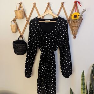 Women's Black Polka Dot Long Sleeve Dress